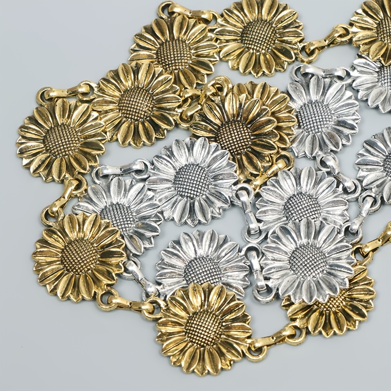 Women's Daisy Metal Waist Belt Chain, Adjustable Retro Flower Design
